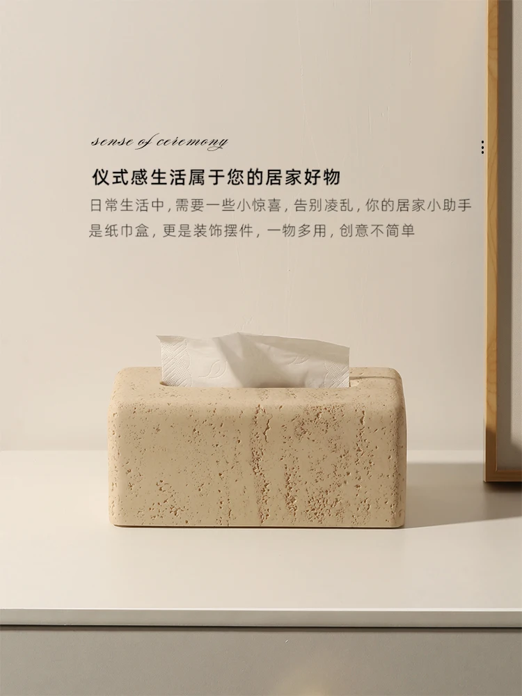 Modern Marble Rectangle Tissue Box Holder Living Room Contemporary Light Luxury Table Creative Beige Tissue Paper Cover INS