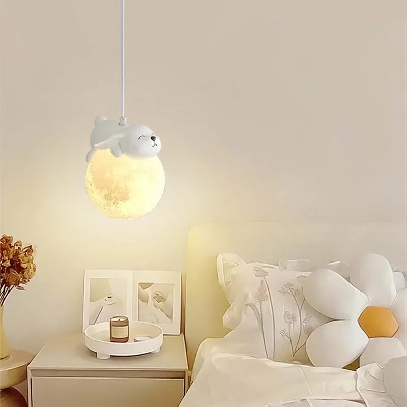 Nordic Little Bear LED Pendant Lamp Cute Rabbit For Hanging Lamp Dining Room Child Bedroom Bedside Chandelier Home Decor Fixture