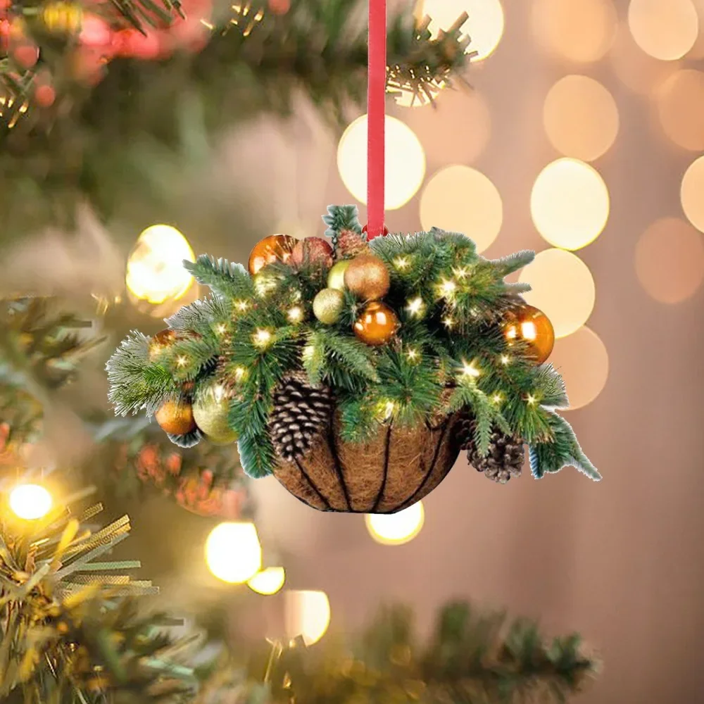 3 unids/lote cesta de flores de Navidad adornos colgantes árbol de Navidad colgante de cono de pino adornos navideños para el hogar