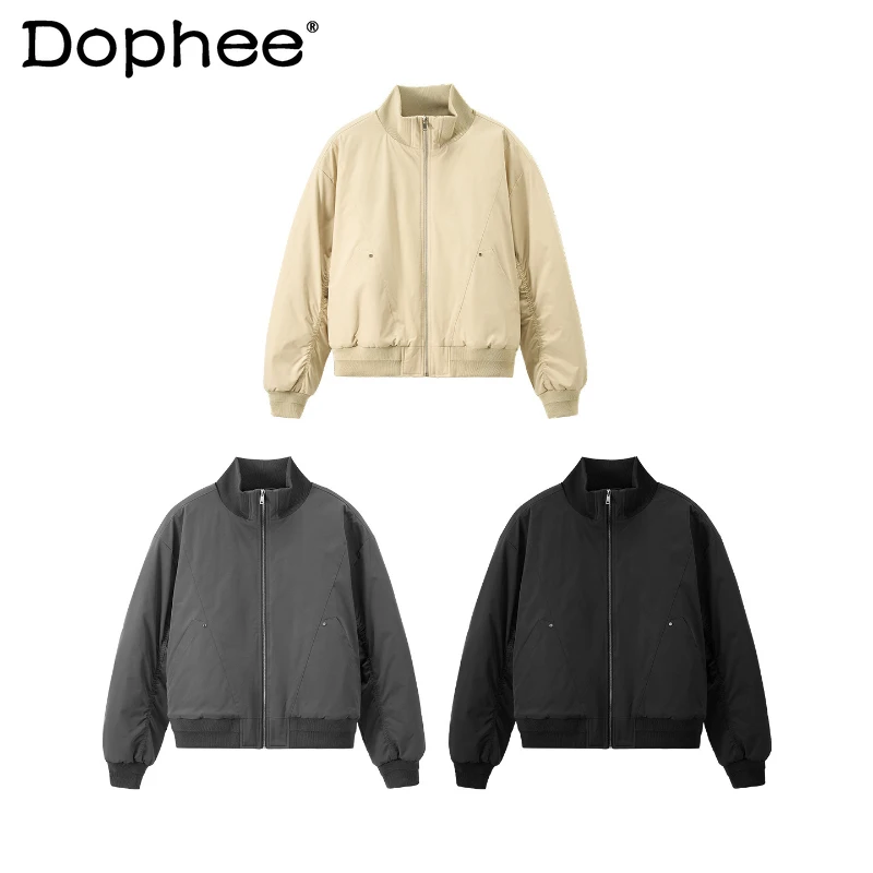 

Men's 2025 Winter New Stand Collar Parkas Jackets Fashion Stand Collar Flight Jackets Long Sleeve Solid Color Loose Chic Parkas