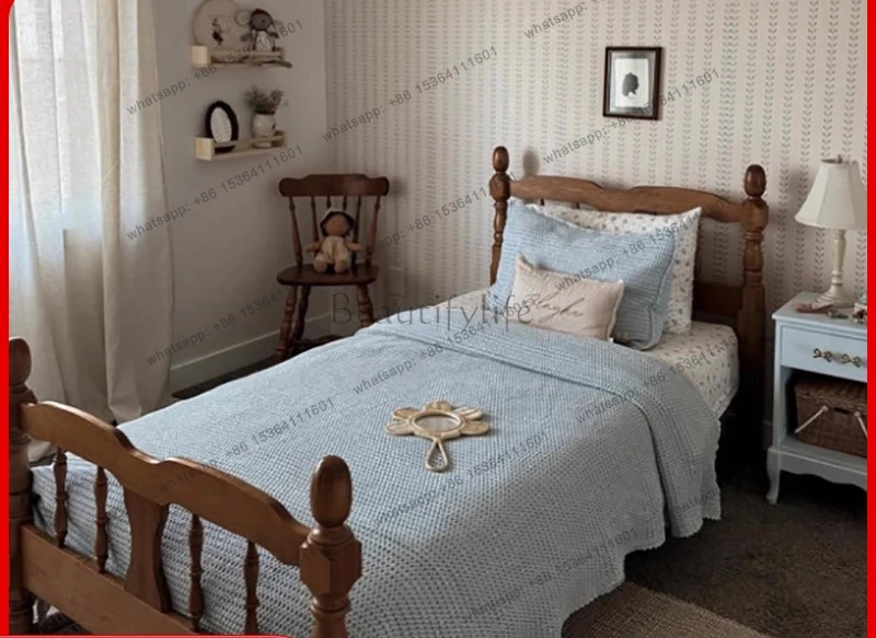 French retro all solid wood bed medieval master bedroom single bed homestay design
