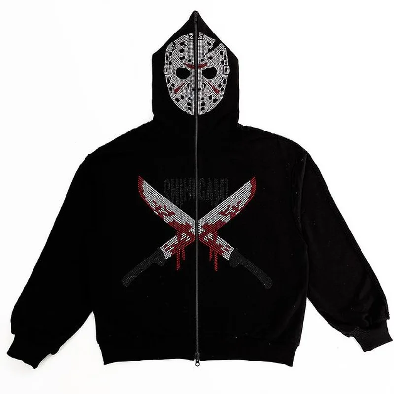 Diamond Knife Men's Hoodie Dark Trend Street Retro Graphic Anime Sweatshirts Y2k Hip Hop Dark Gothic Couple Full Zipper Hoodie