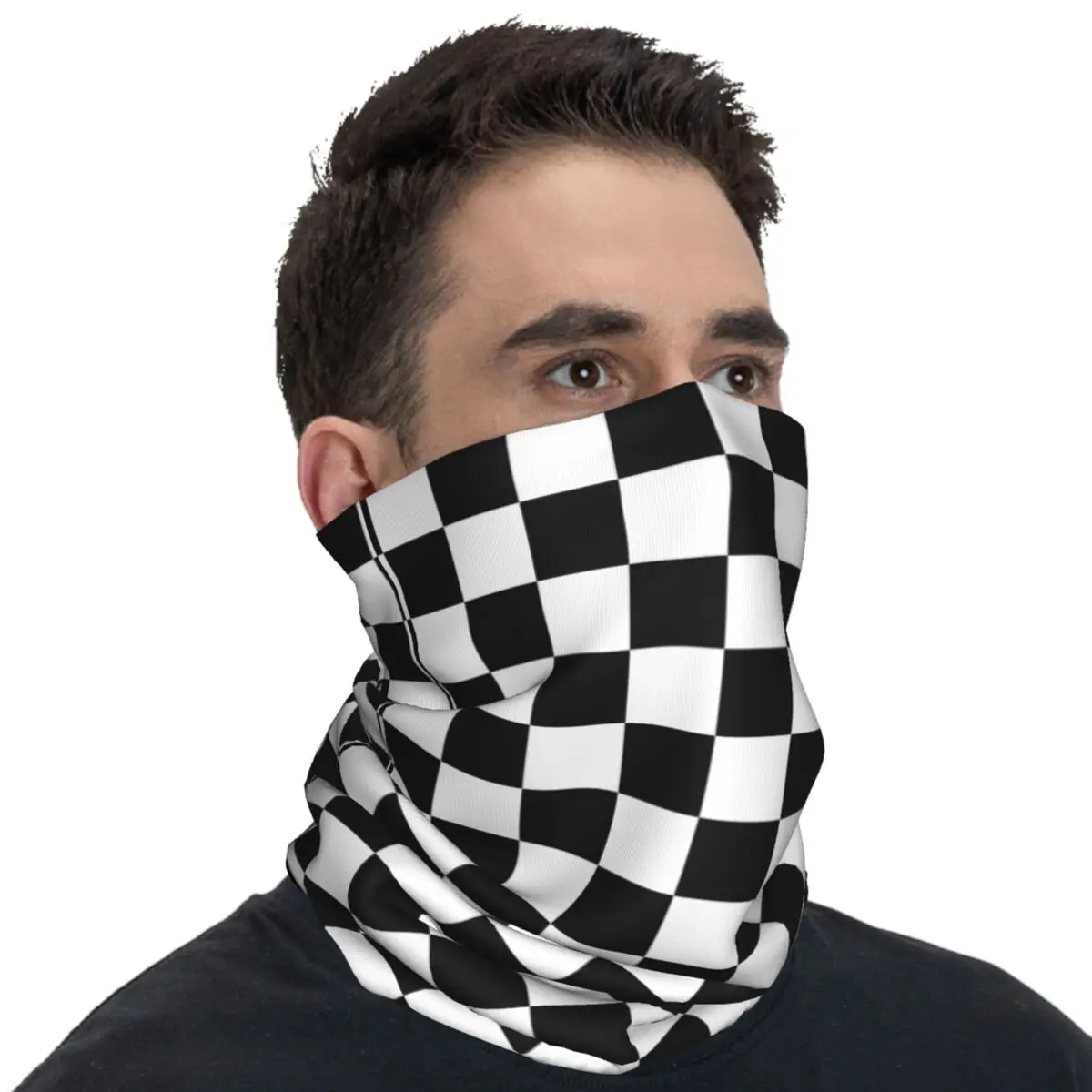 Black And White Checkered Balaclava Riding Fishing TacticalMask Men y2k Cool Sun Protection Bicycle Mask Soft Warm Scarf Bandana