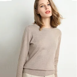 2023 Women Slim O-Neck Pullover Cashmere Wool Blending Sweater Autumn And Winter Long-Sleeved Knit Bottoming Shirt Large Size