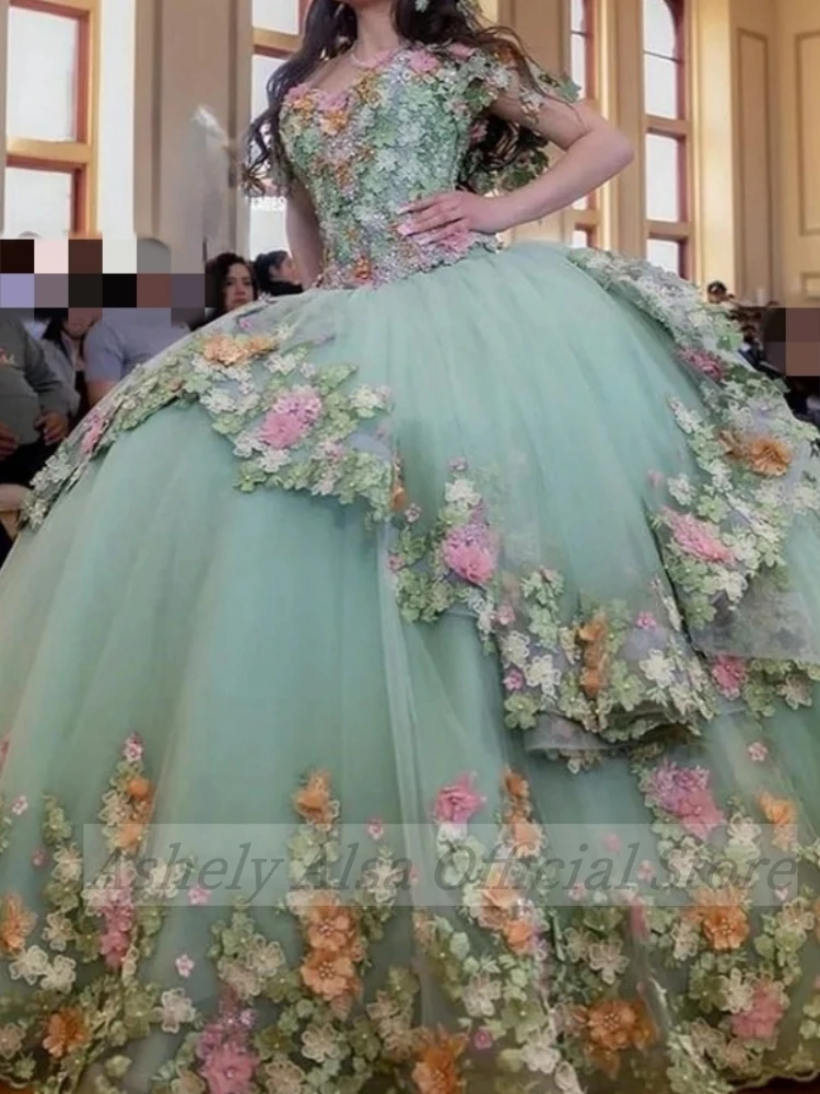 Suadi-Arabic Lime Quinceanera vestido de baile para meninas, Vestidos Princesa 3D, 15 Anos Doce 16, Vestido de festa para ocasiões especiais