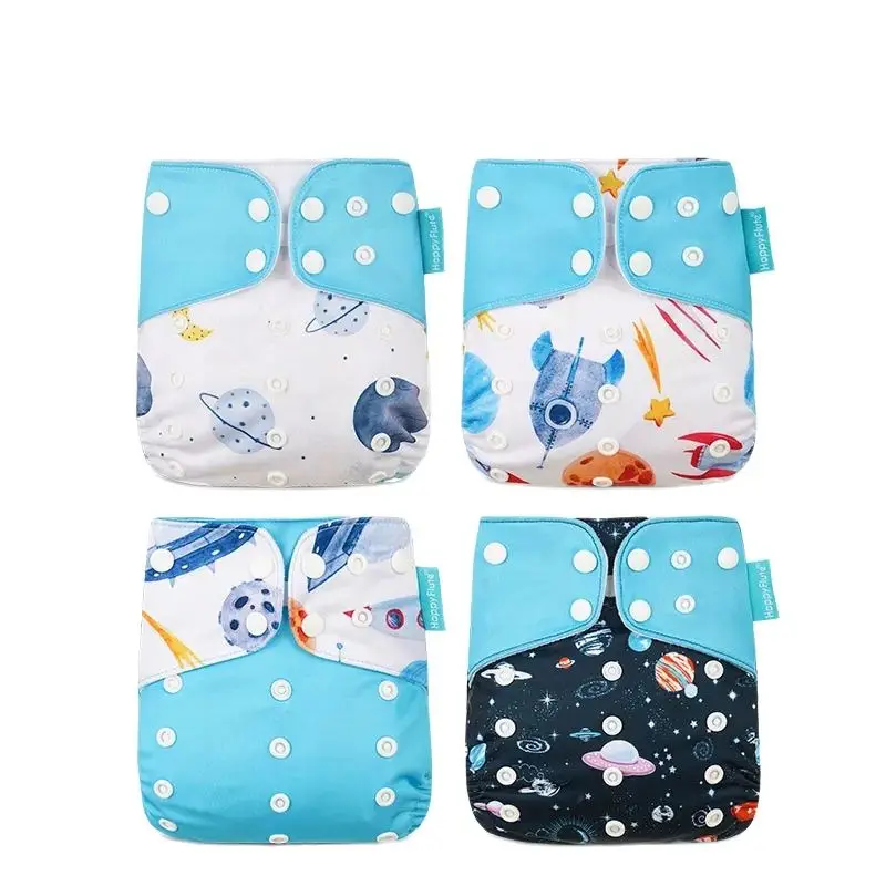 HappyFlute-Capa de fraldas para bebês, pano reutilizável e ajustável, novo estilo de moda, 4pcs por conjunto