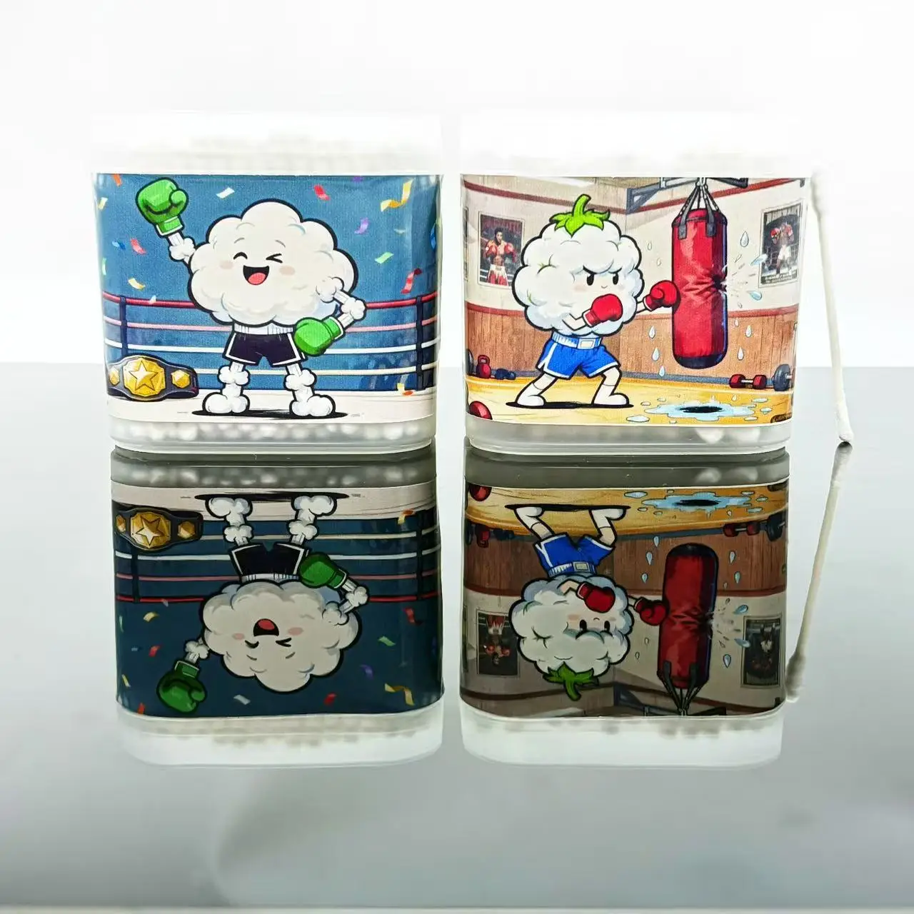 200개/400개 권투 테마 흰색 면봉 창의적인 나선형 스푼 스포츠 요소 면봉 스틱