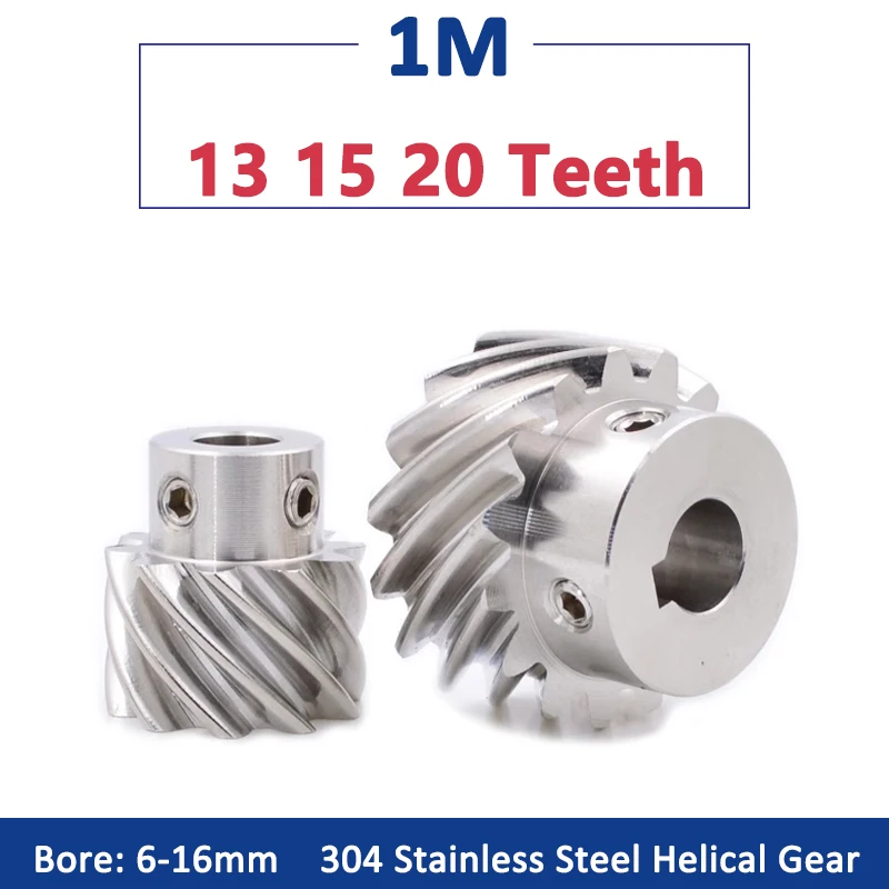 

1pc 13 15 20 Teeth 1M 45 Degree Left Hand Helical Gear 1 Module 13T 15T 20T 304 Stainless Steel Staggered Gear Bore 6-16mm