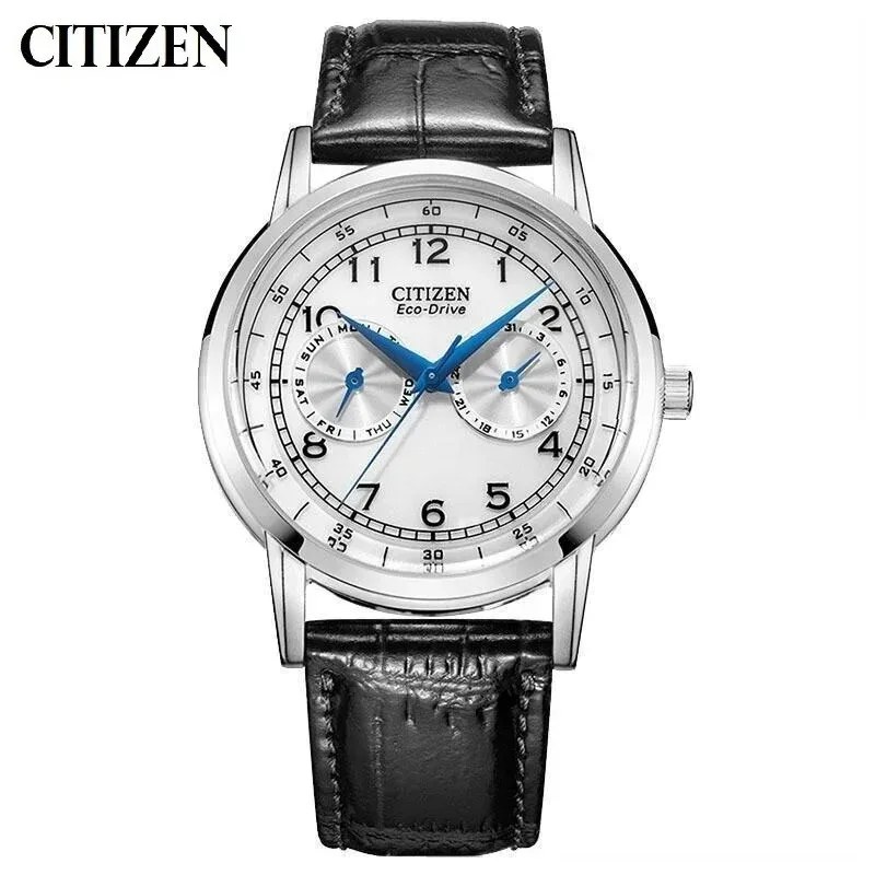 Original CITIZEN Genuine Men\'s Watch Light Kinetic Energy Japanese Fashion Retro Casual Small Blue Needle Leather Women‘s Watch