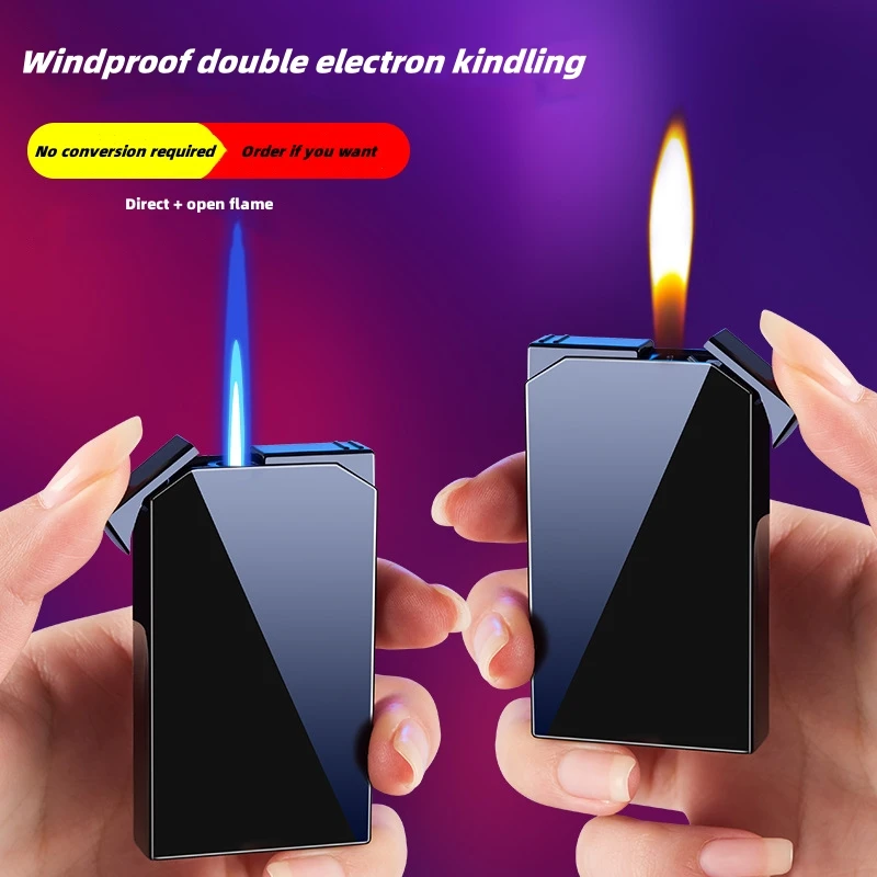 Metal Windproof Torch Turbo Direct Double Flame Gas Lighter Kitchen Outdoor Barbecue Camping Cigar Lighter High end Men\'s Gifts