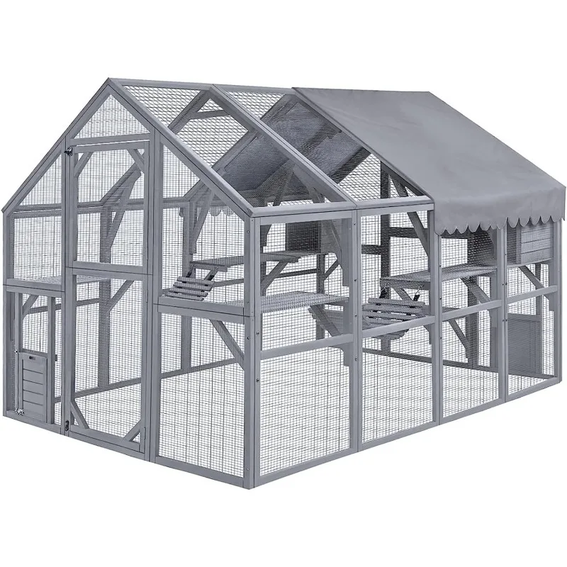 

Большая клетка для кошек Patio Catio Открытый кошачий домик, водонепроницаемый, солнцезащитный и УФ-защита, кошачий домик для бега с мостами, ходьбой, спальней