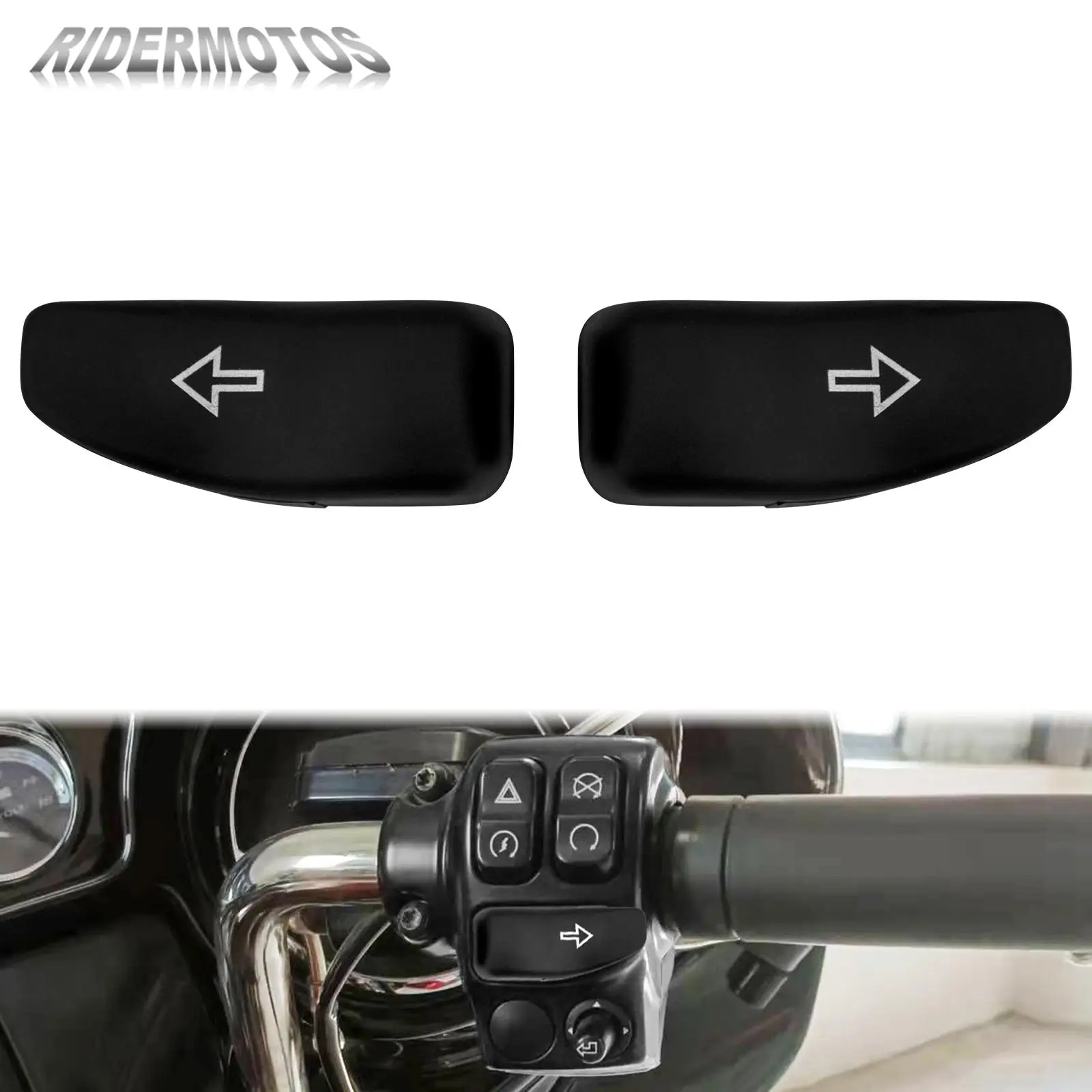 

Motorcycle 2Pcs Turn Signal Switch Extension Caps Extended Button Cover For Harley Touring Road King Street Electra Glide 14-Up