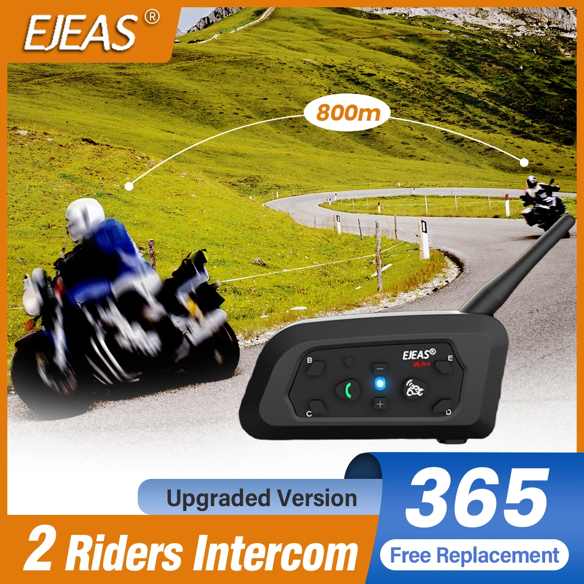 

EJEAS V6 PRO +/ plus мотоциклетный домофон, шлем, Bluetooth-гарнитура, 6 гонщиков, 800 м, коммуникатор, водонепроницаемый музыкальный плеер, домофон