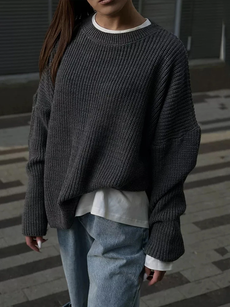 

Solid Color Women's Pullover Sweater Loose Casual O-neck Sweaters Women Minimalism Knitted Tops Fashion Striped Pullover Sweater