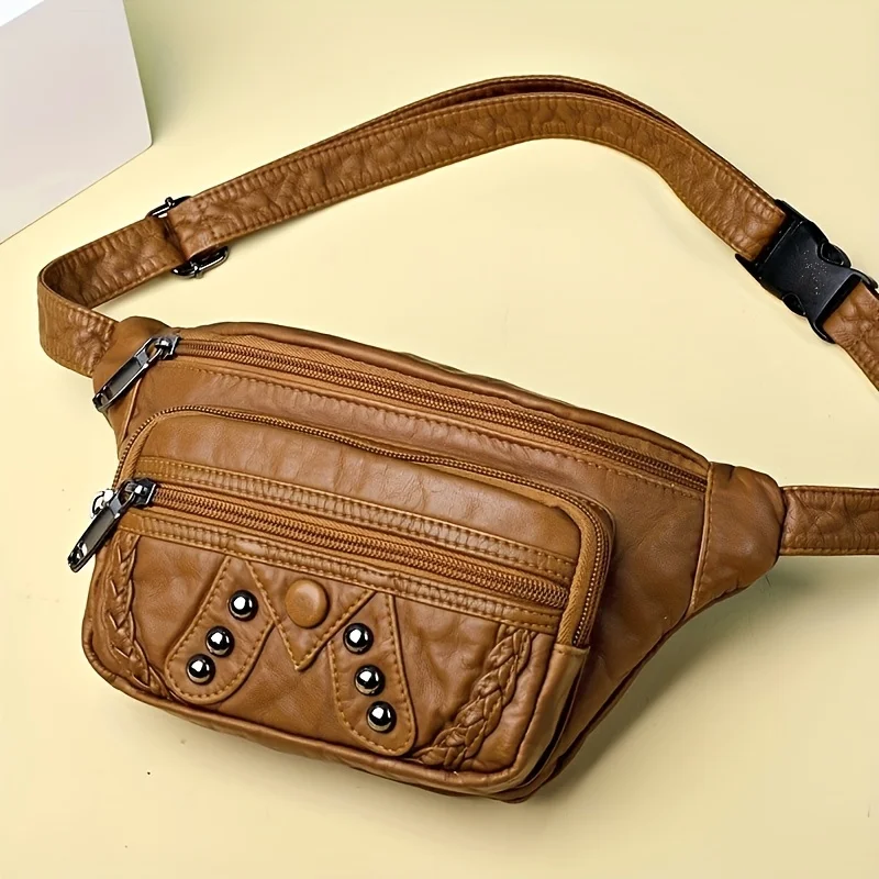 

Vintage Outdoor Travel Fanny Pack, Women's Studded Decor Waist Purses, Faux Leather Crossbody Bag Bum Bag Fanny Pack