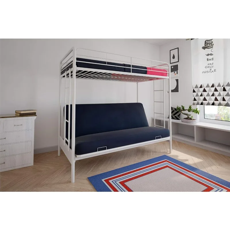 Sammie Twin Over Futon Metal Bunk Bed, Off White