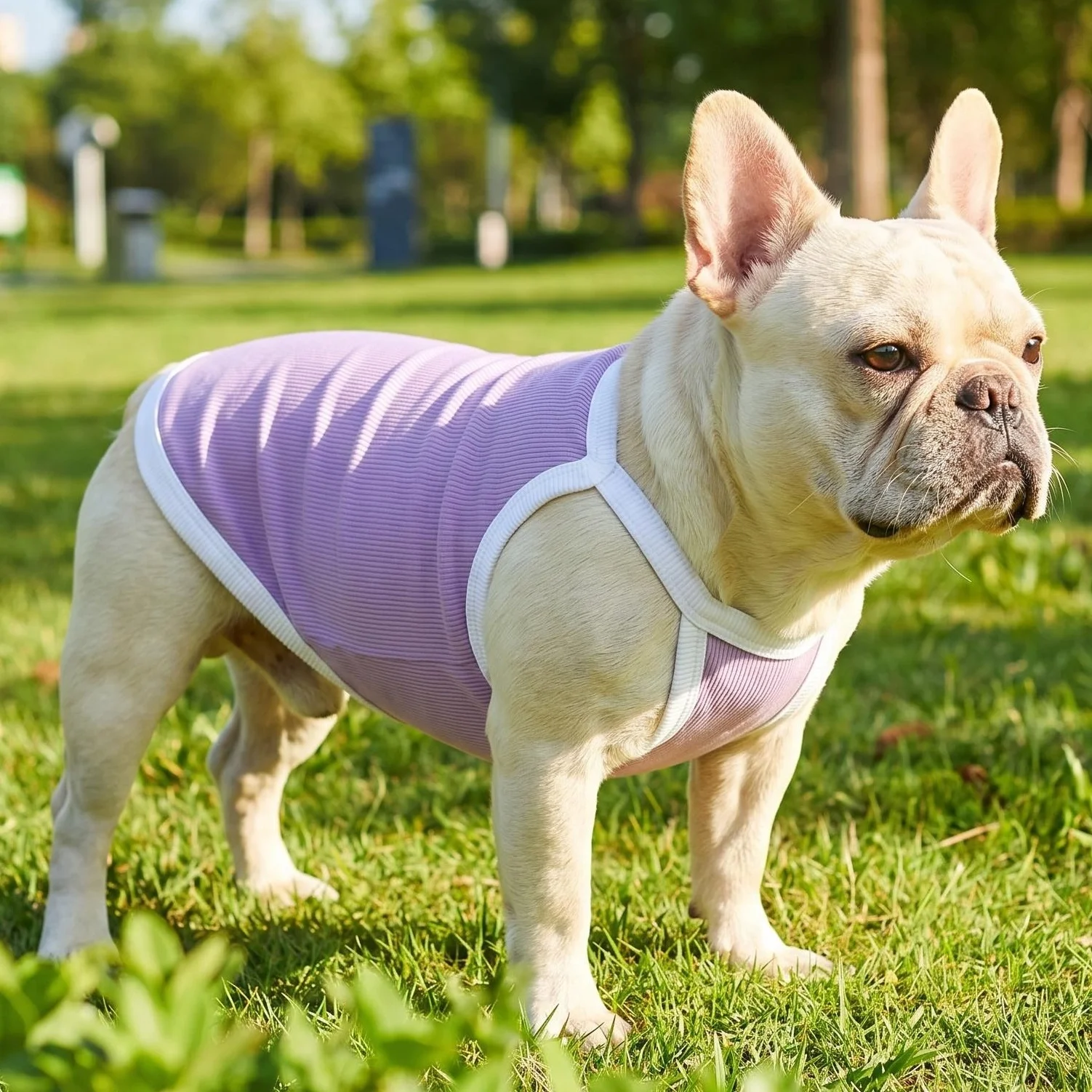 1 Stück niedliche Hundeweste mit weißem Besatz! Bequemes Stretch-Pitbull-Tanktop für Französische Bulldogge und Corgi, atmungsaktive weiche Haustierkleidung