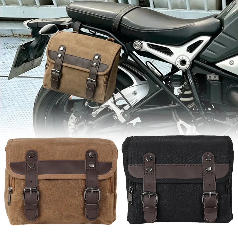 For Small E-bike Hanging Toolkit Motorcycle Saddle Bag Large Capacity Retro Motorcycle Side Bag Waterproof Oil Wax Canvas Bag