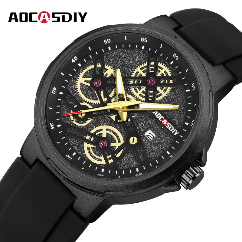 AOCASDIY foreign trade men's watch trendy cool sports calendar luminous quartz watch waterproof silicone belt student watch