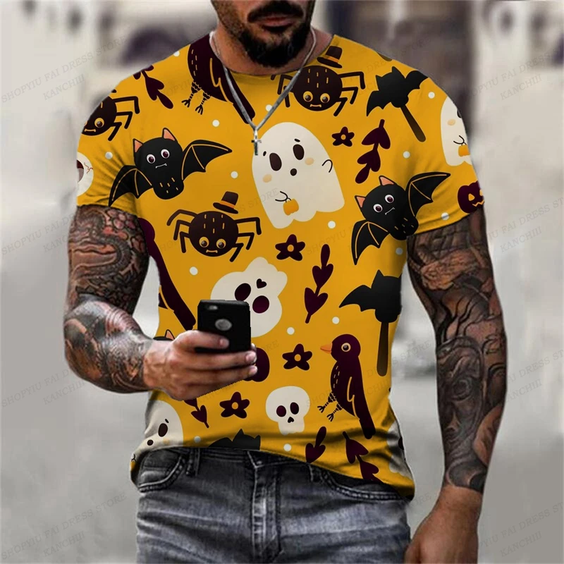 Halloween Eve Monster Print T Shirt For Men Casual O-neck Short Sleeve Tops Fashion Party Devil Clothing Hip Hop Trend Loose Tee