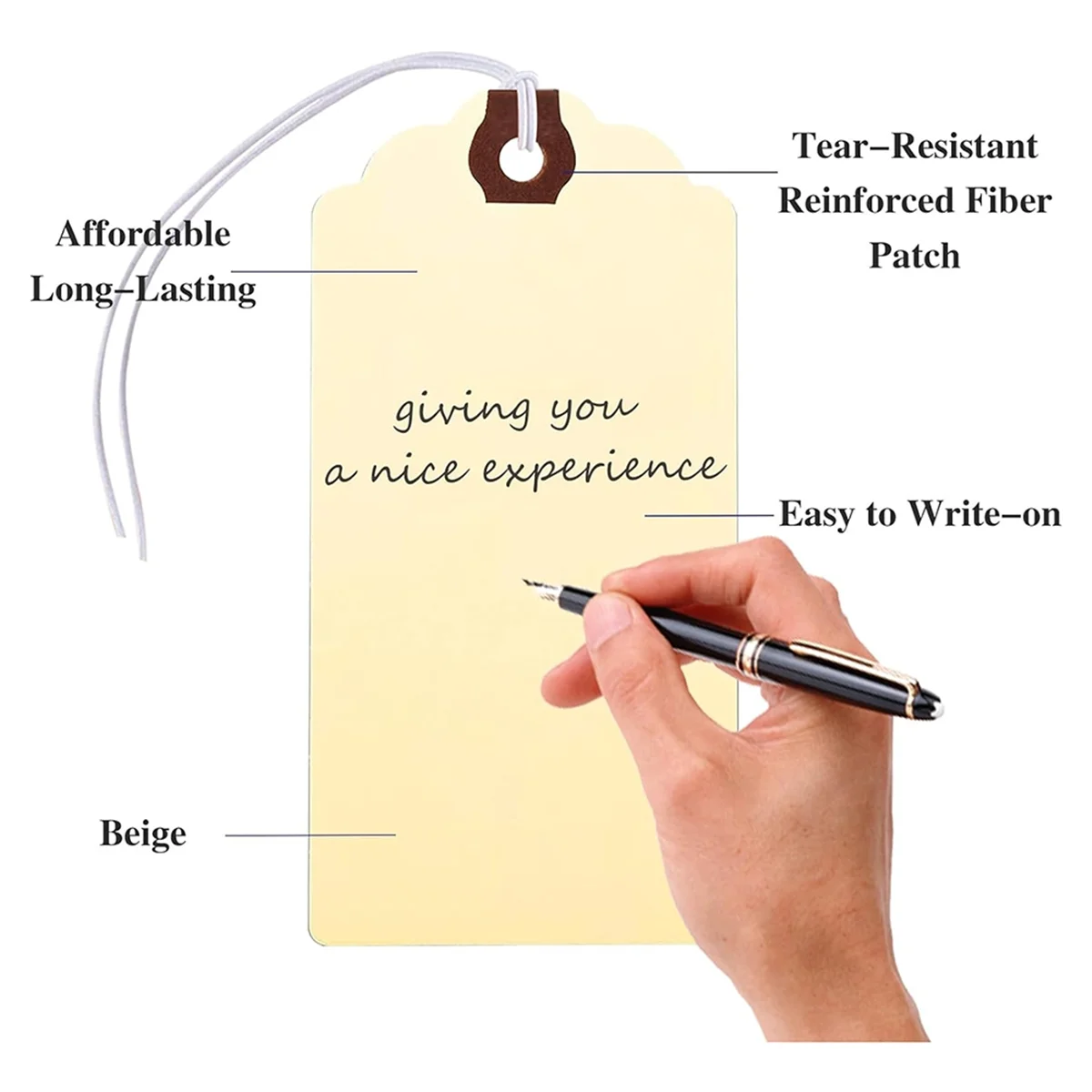 علامات تعليق A45U 300 قطعة مع سلسلة، ملصقات شحن بفتحة معززة وسلسلة مرنة، قابلة للكتابة، مثالية لجميع المناسبات