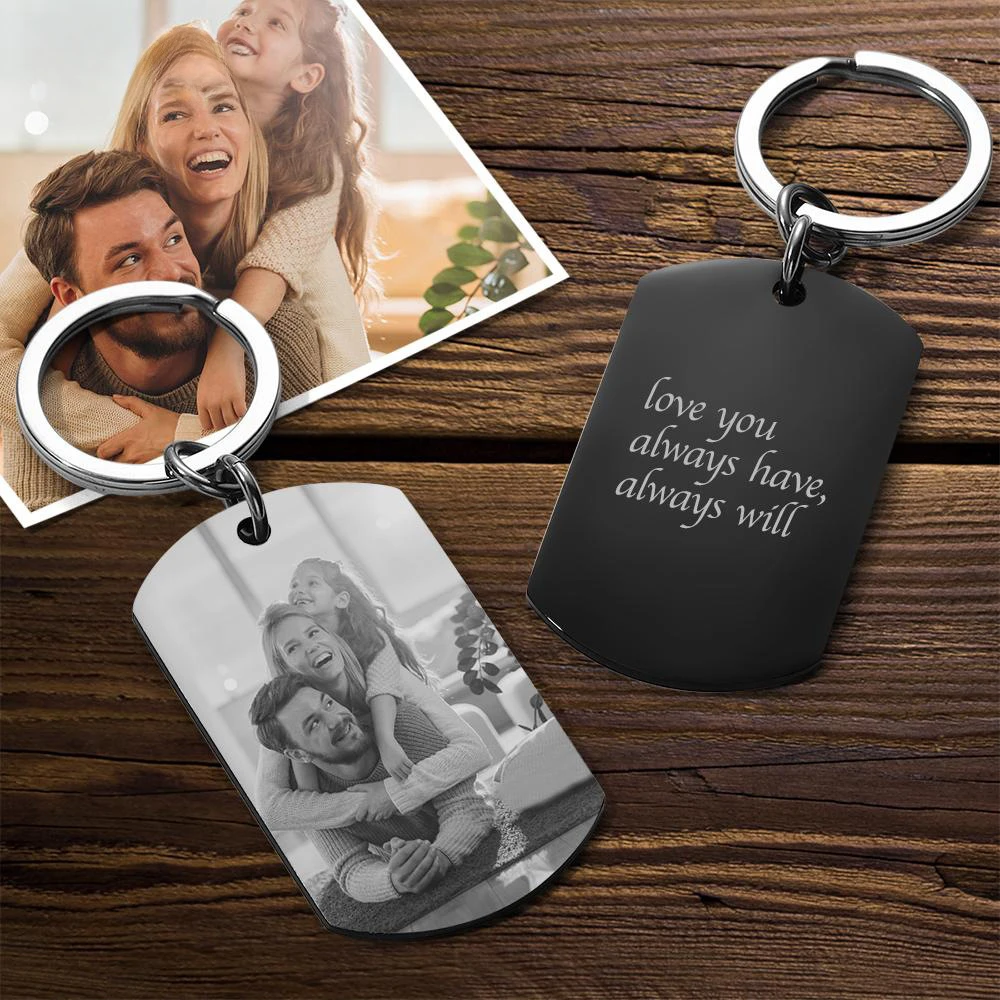 Stainless Steel Customized Photo Keychain Laser Engrave Text Love Picture Keyrings for Friend Family Gift