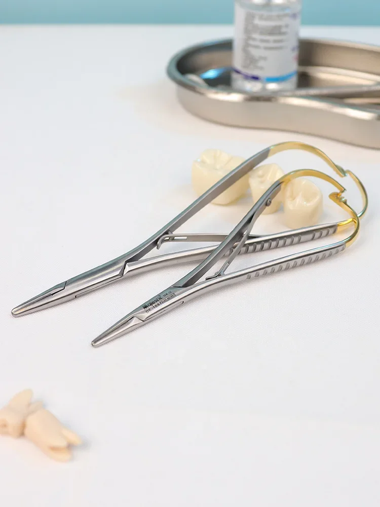 

Dentistry Straight Head Needle Holder Forceps Curved Gold Plated Handle Stainless Steel Orthodontic Plier Surgical Instrument