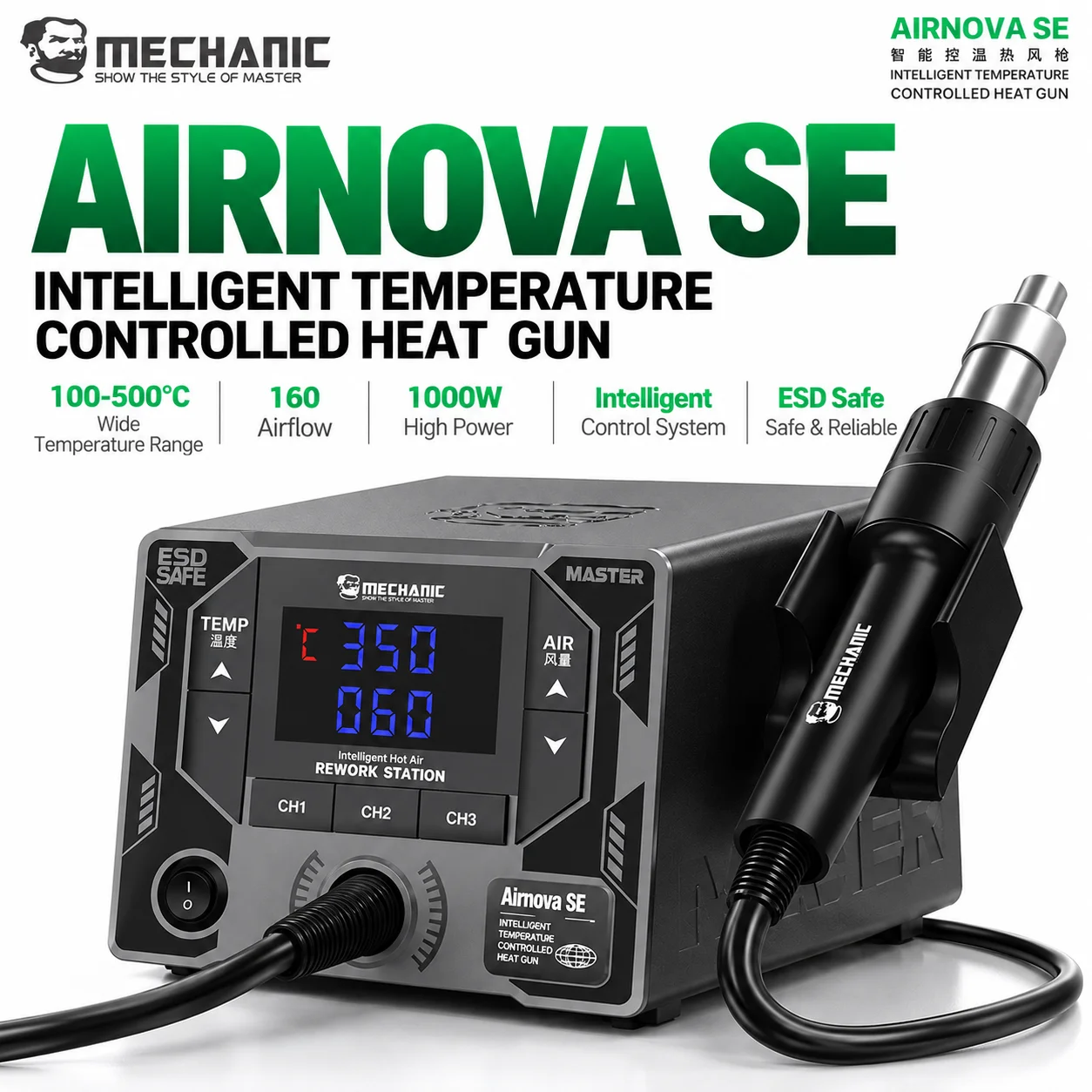 MECHANIC AirNova SE 1000W Hot Air Rework Station Brushless Fan Temperature Control for Phone Motherboard IC Repair