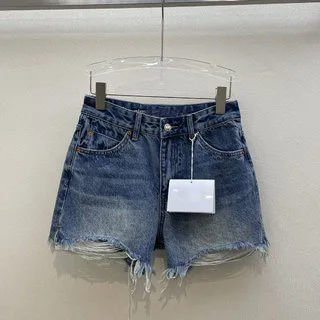 2024 Women's Clothing Fashion raw edge tassel design denim cotton shorts Spring Summer New 321