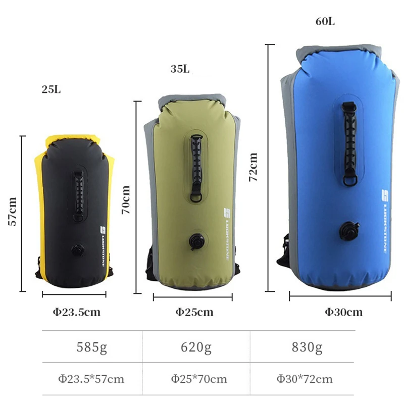 Outdoor Drifting Bucket Bag Hiking Camping with Air Vent Waterproof Bag PVC Waterproof Dry Bag Mobile Phone Bucket Bag 60L