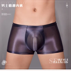 Oil Shiny Glossy Mesh Underwear Men Transparent Boxer Briefs See Through Smooth Underpants Gay Sissy Erotic Lingerie Porn Panty