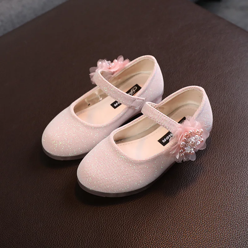 Spring Children Princess Little Heels Dance Shoes Girls Korean Style Fashion Pearl Shoe Baby Girl kids Flower Small Leather Shoe