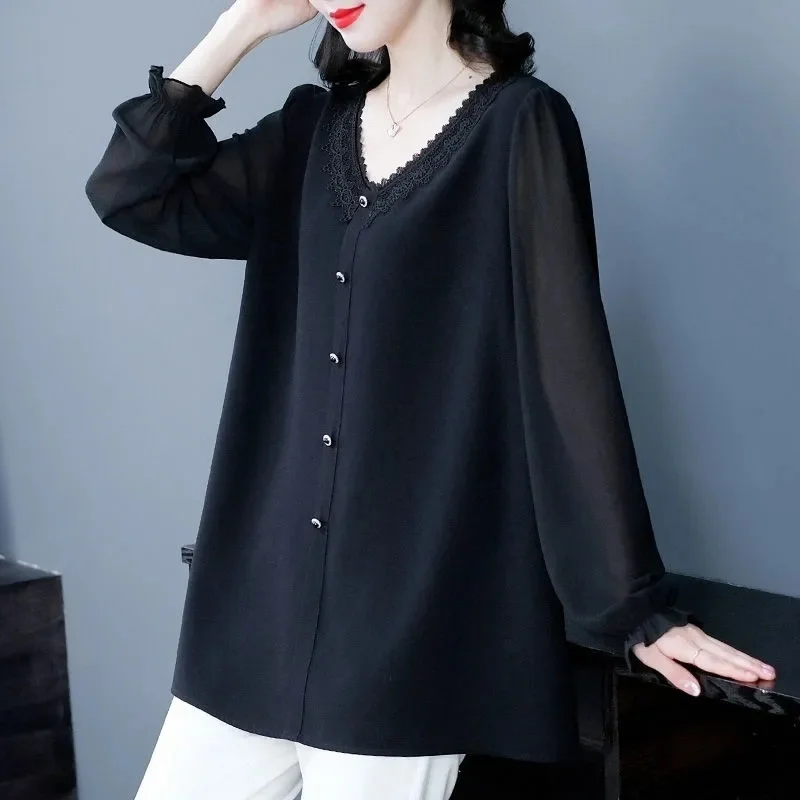 

Корейская женская блузка-рубашка с длинными рукавами, весенне-осенняя, больших размеров до 5XL, короткая верхняя одежда, однотонная свободная куртка