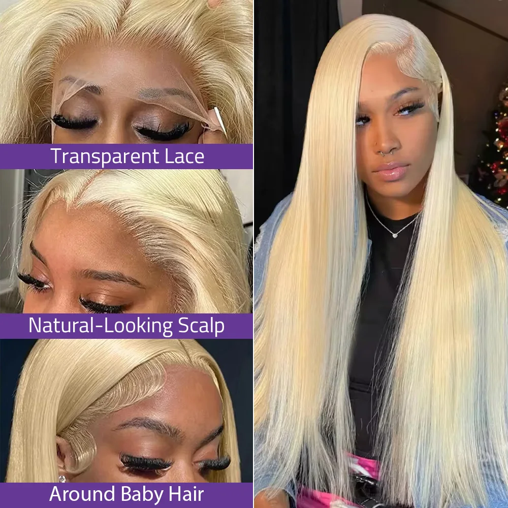 40 46 Inch Blonde 613 Straight Brazilian 13x4 HD Lace Front Human Hair Wig For Women 13x6 Transparent Lace Frontal Wigs Pre Plucked - view 2