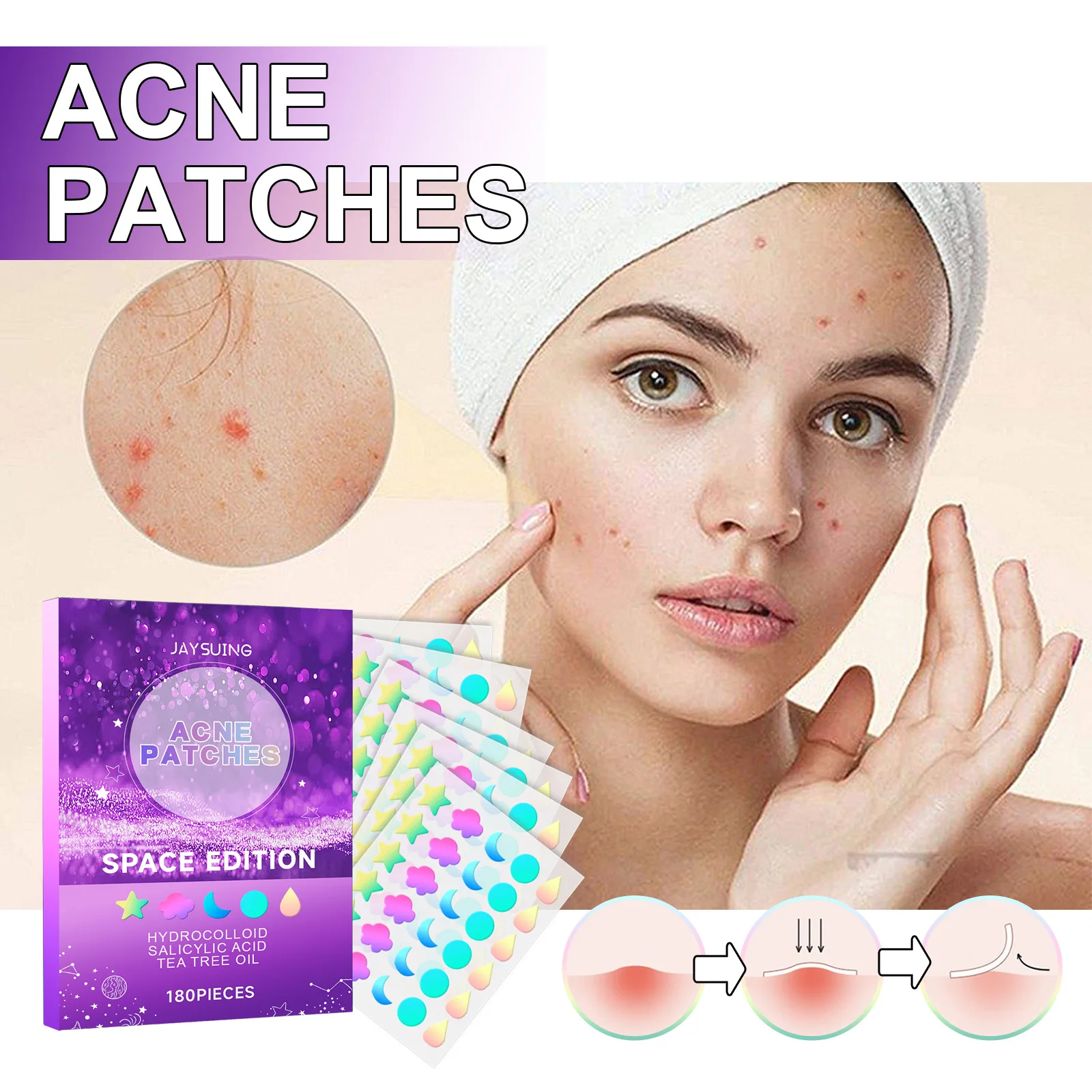 Acne Patches Space Edition Facial Care, Lighten Facial Acne, Repair and Balance Skin, Delicate Pore Care, 180pcs