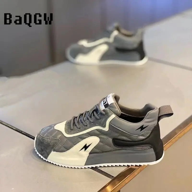 Sepatu Platform Internal Sejuk Musim Semi Kulit Serat Mikro Kasual untuk Pria Wanita Sneakers Chunky Lari Modis