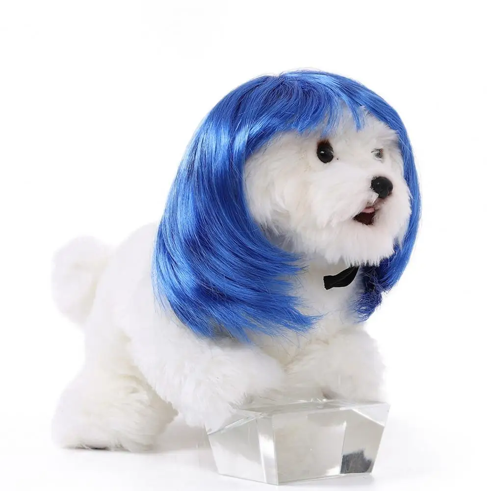 Cat Wig Dog Wig Pet Wig with Elastic Band for Cat Dog Cosplay Halloween Christmas Party Photo Prop Glossy Anti-slip Straight