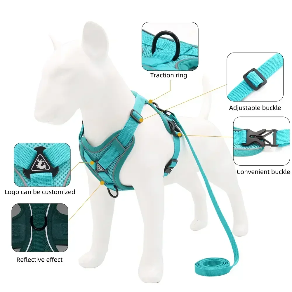 No Pull Dog Harness and Leash Set Adjustable Pet Harness Vest For Small Dogs Cats Reflective Mesh Dog Chest Strap French Bulldog