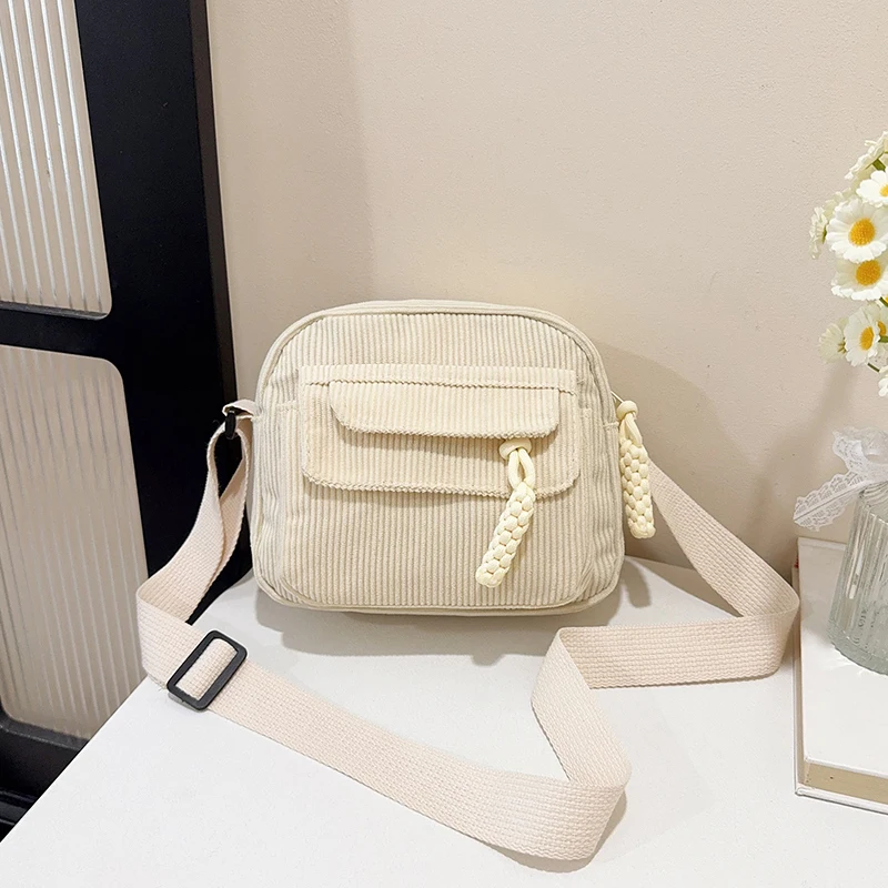 

Повседневная мягкая вельветовая сумка для хранения вещей с регулируемым ремнем, женская сумка через плечо, однотонная, с множеством карманов, для ежедневных поездок на работу