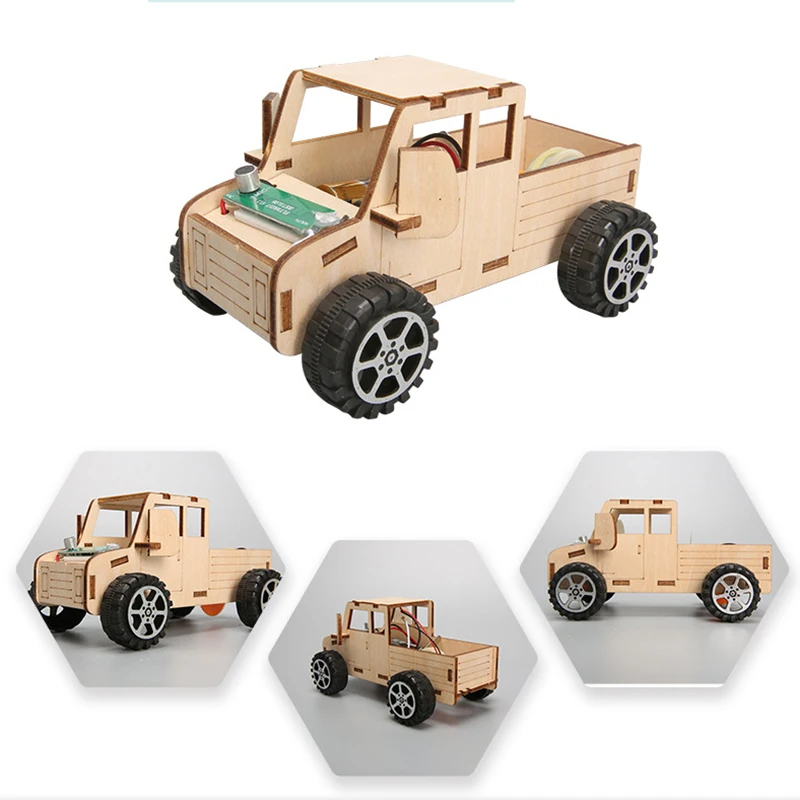 Wooden Voice Control Electric Car Model Kids Science Toy Technology DIY Physics Kit Learning Educational Toys for Children