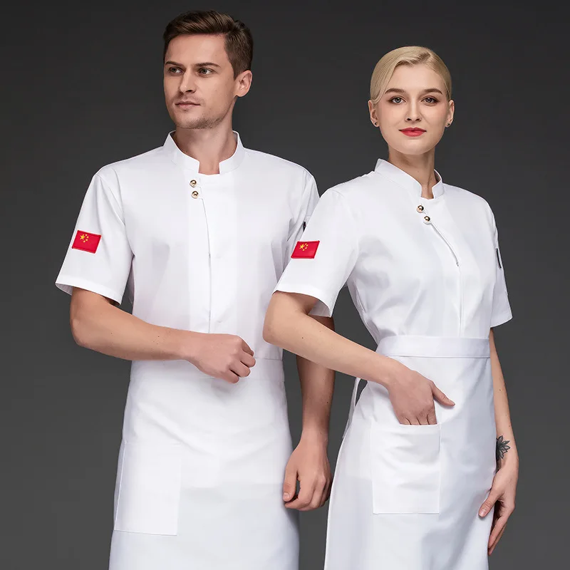 

Дышащая рабочая одежда для поваров, короткий рукав, униформа для поваров отелей, для мужчин, для западных ресторанов, пекарен и кухонь.