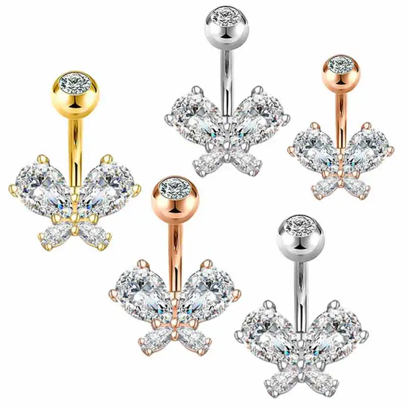 

14G Surgical Steel Belly Button Rings Round Cubic Zirconia Navel Barbell Stud Body Piercing wholesales body jewelry mix color na