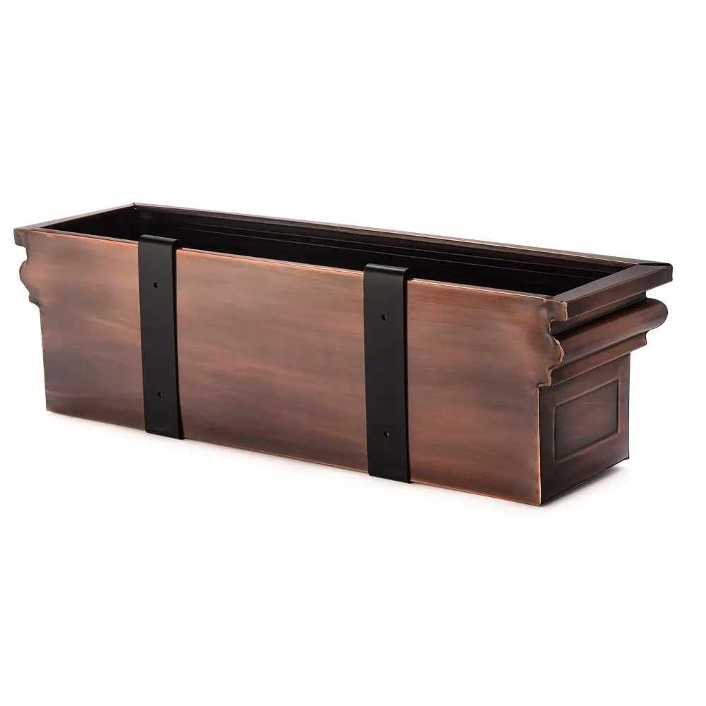 Window Planter Box Copper Flower Outdoor Plant Container for Windows Attach to House Deck Balcony Long Rectangular Shape 30 Inch