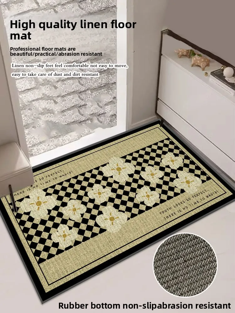 

Linen Entrance Mat Rubber Anti-Slip Floor Mat for Batoom Living Room Kitchen Door Mat Simple Geometric Pattern hine Wa...