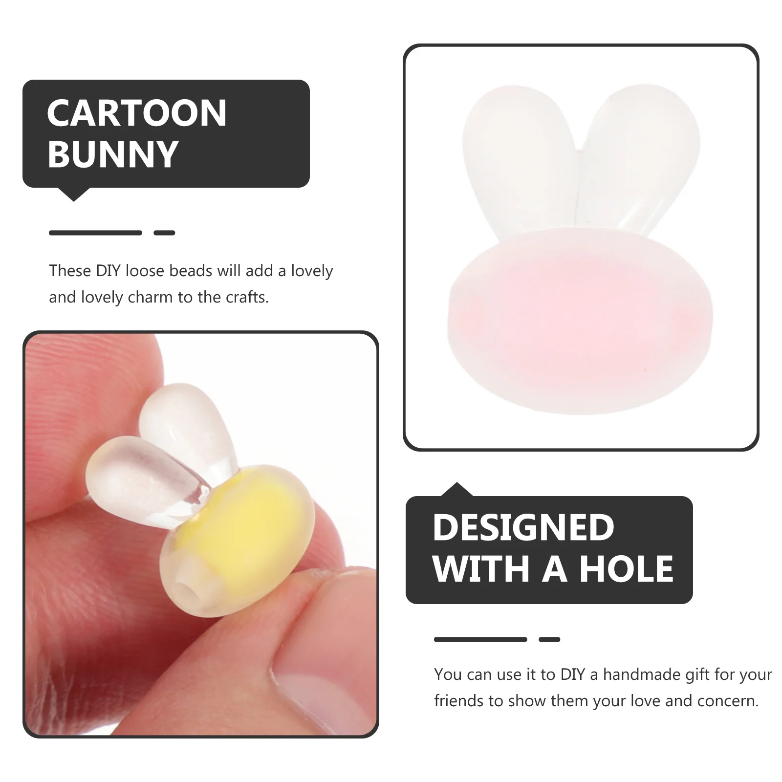 

100Pcs Rabbit Shaped Acrylic DIY Beads Cartoon Bunny Jewelry Spacer Beads for Bracelet Necklace Hair Accessories