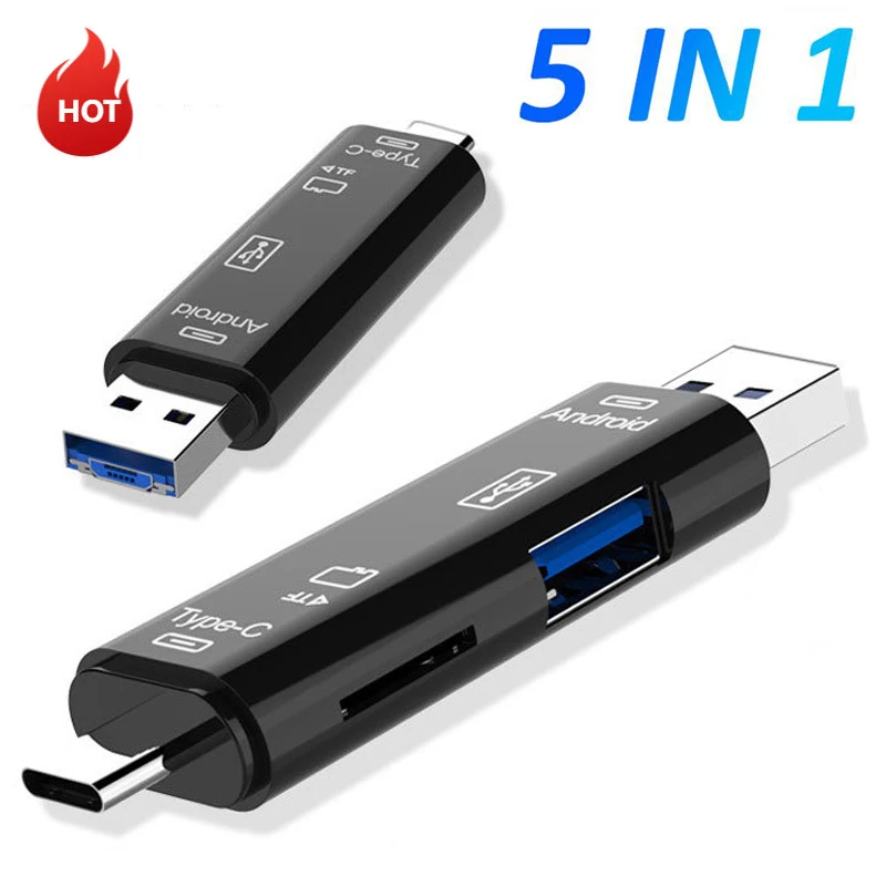 5 In 1 Multifunction Usb 2.0 Type C/Usb /Micro Usb /Tf /SD Memory Card Reader OTG Card Reader Adapter Mobile Phones Accessories