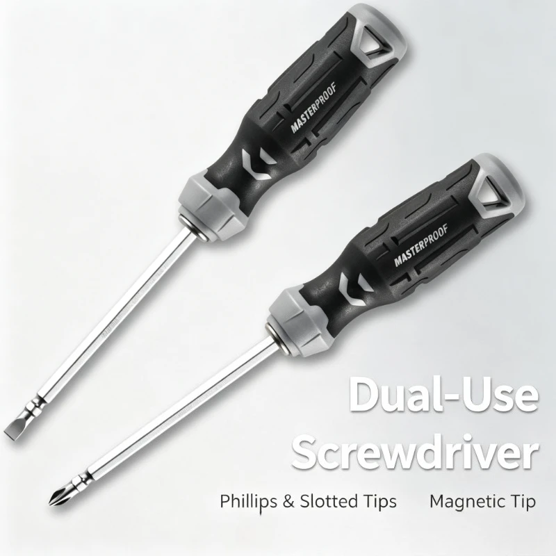 MASTERPROOF 6*125mm Reversible Screwdriver CR‑V Steel Magnetic Double End Phillips Slotted Bit Household Repair Hand Tool