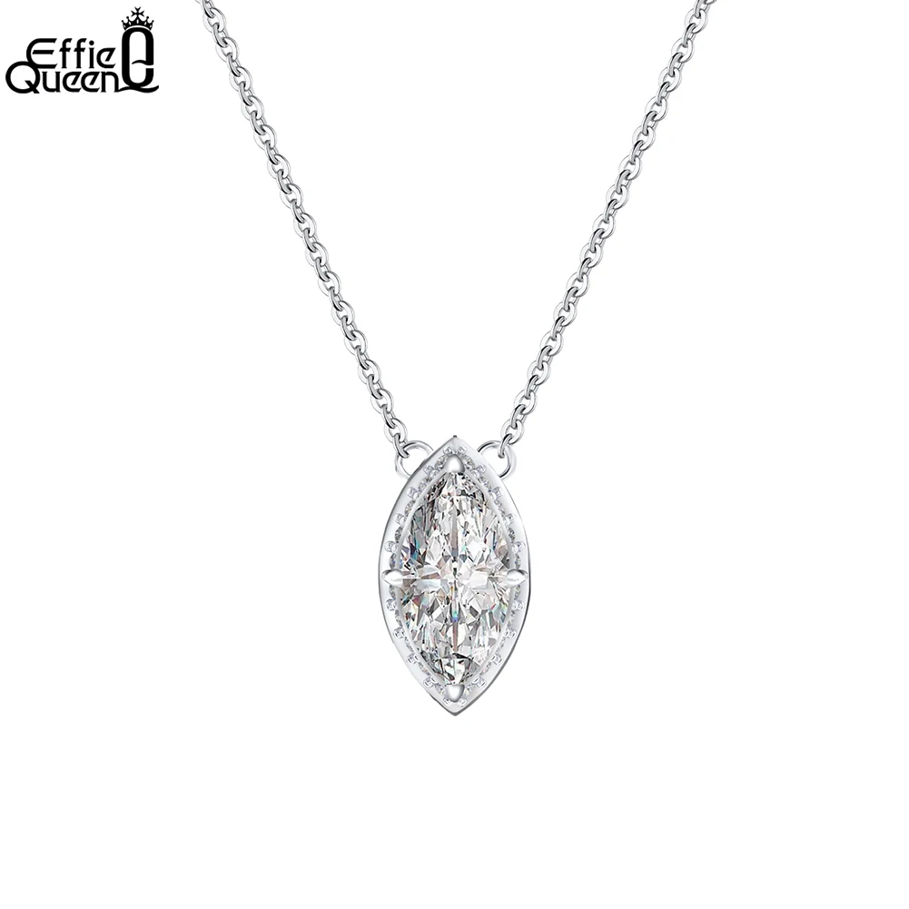 

EFFIE QUEEN 925 Sterling Silver Faux Diamond Pendant Necklace for Women Brilliant 8A Premium Zircon Necklace Wedding Jewelry LZN