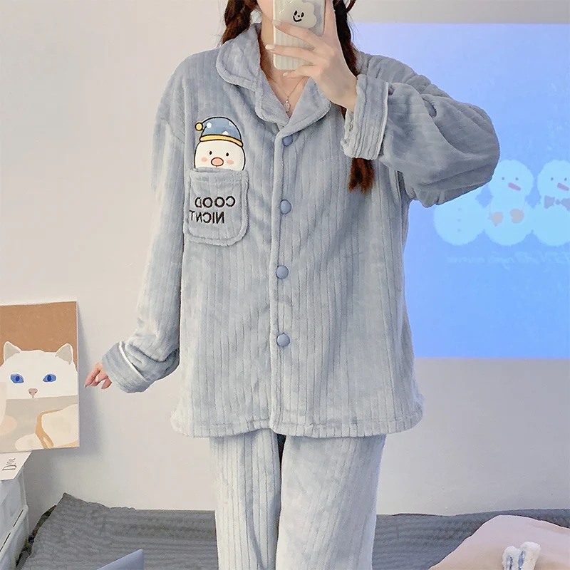 

Winter Pajamas Set Women Thick Sleepwear Soft Flannel Fleece Spring Pyjama Suit Girls Snowman Loungewear Plus Size Home Clothes