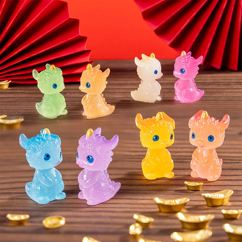 Mini Luminous Zodiac Dragon Figurine Simulation Loong Ornament Micro Landscape Car Interior Home Desktop New Year Decoration